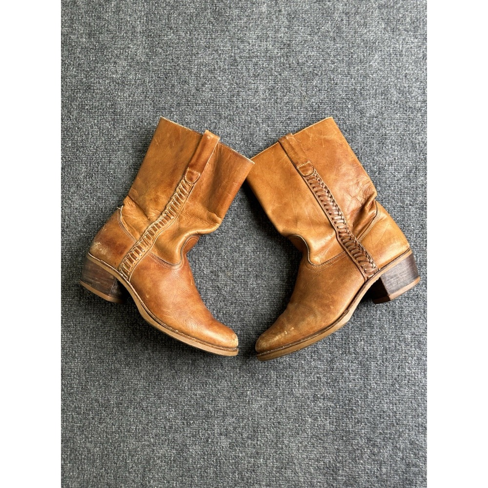 Men's 70s Circle S Leather Western Cowboy Boots Made in Brazil, Size US 9 D